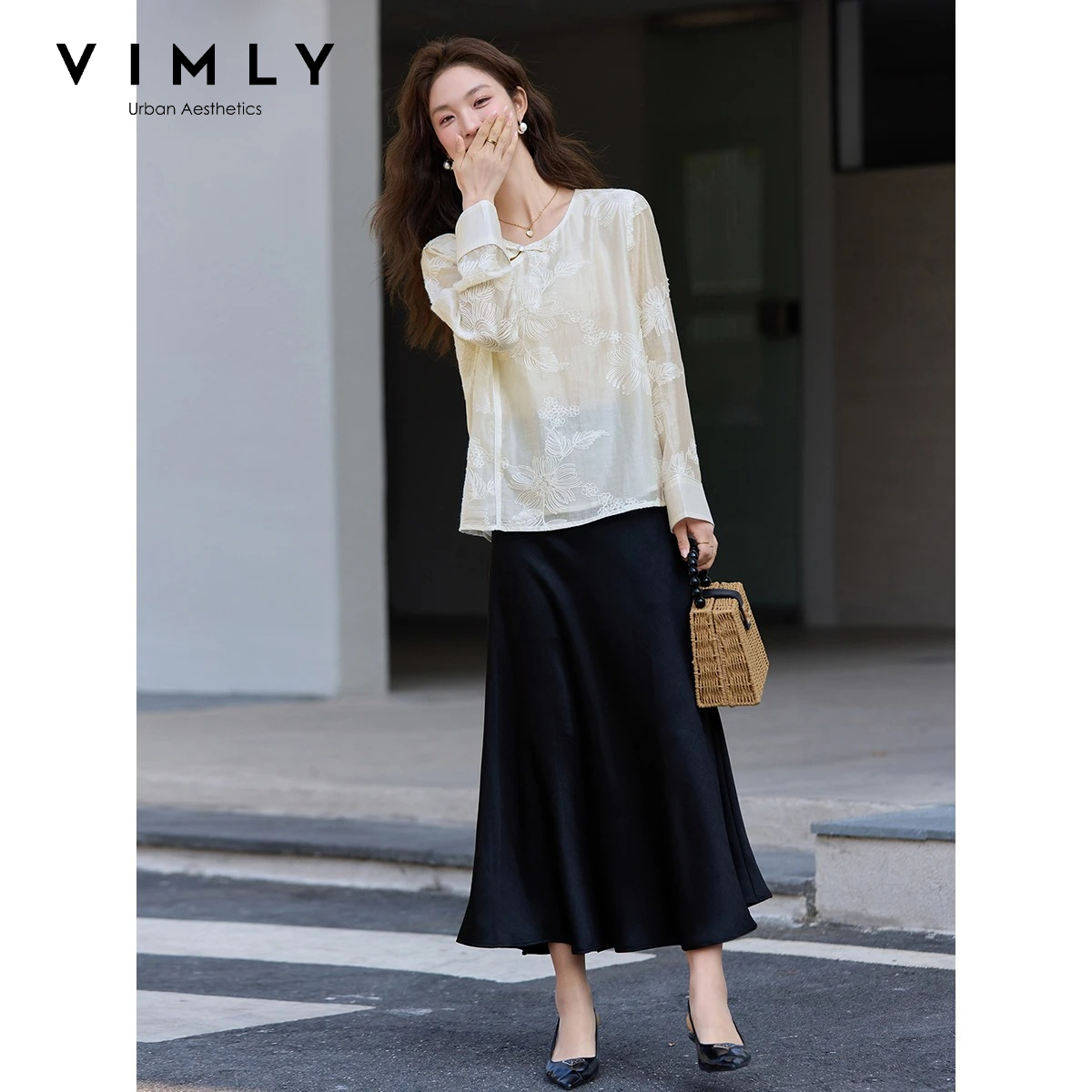 Embroidery Blouse - VIMLY Camicetta in Chiffon Ricamata Cinese