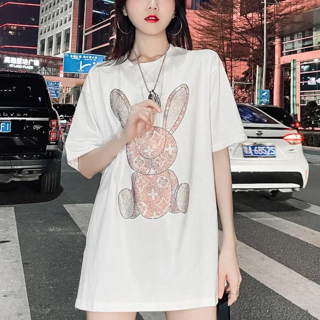 Embroidery Fashion - T-shirt casual estiva da donna: maglietta