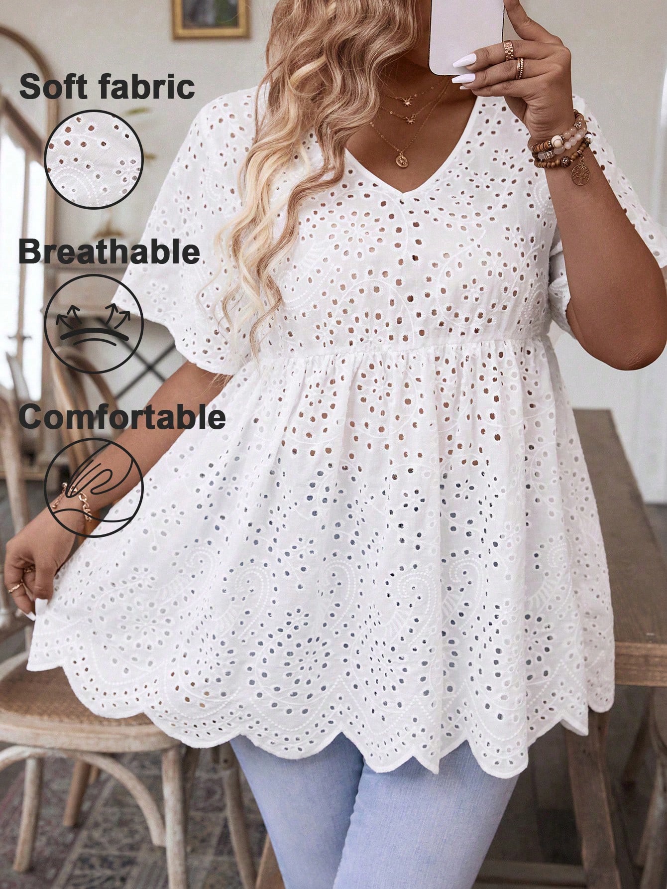 Top da donna taglie forti bian - Embroidery Blouse recensione e prezzo